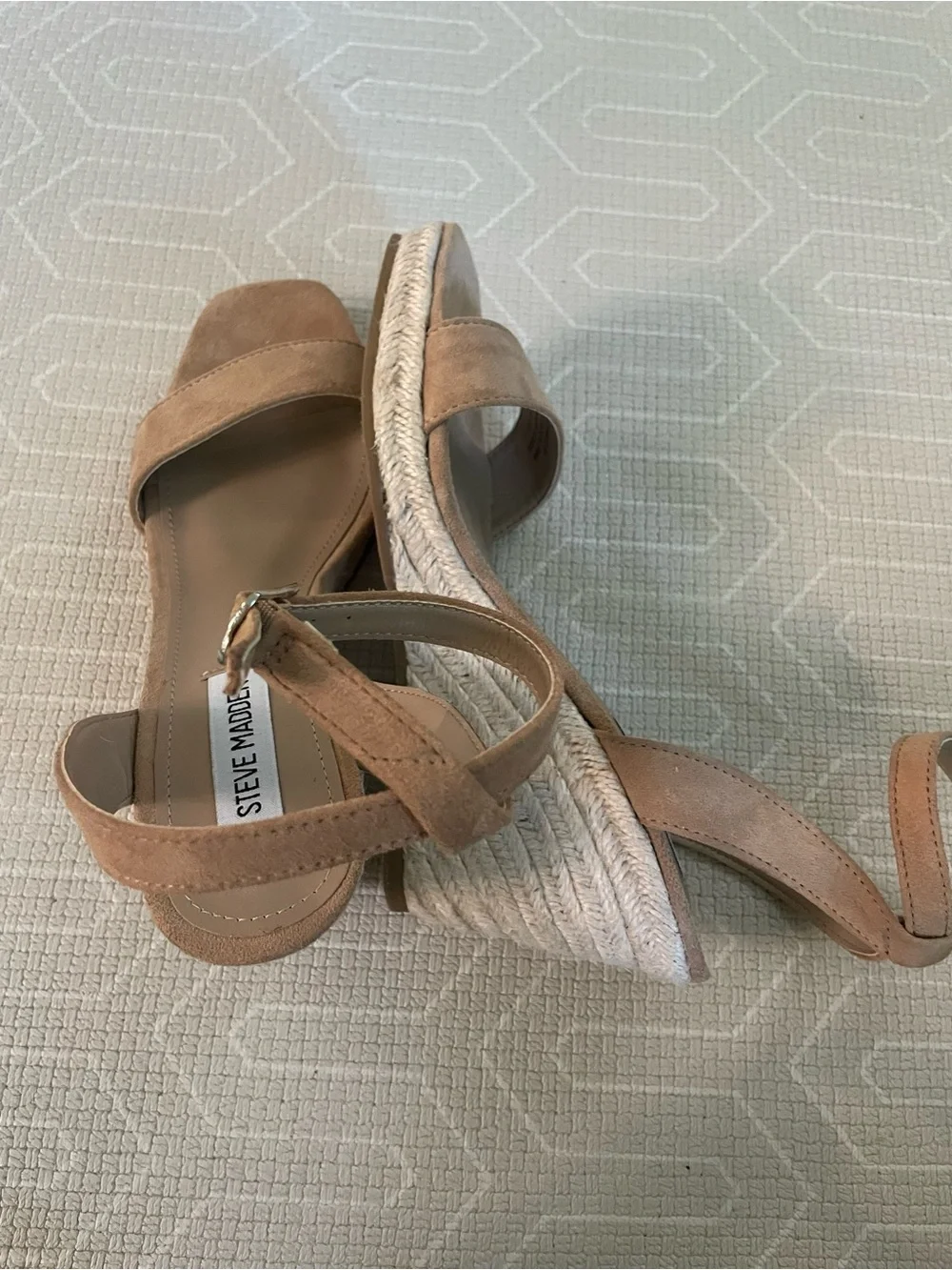 Steve Madden Tan Suede Espadrille Wedge Sandals with Ankle Strap